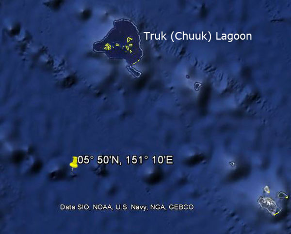 Approximate location of USS Corvina