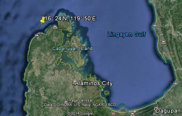 Approximate location of USS Grayling (rough estimate)
