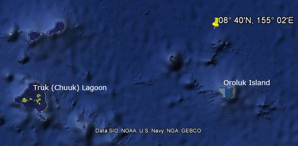 Approximate location of USS Sculpin